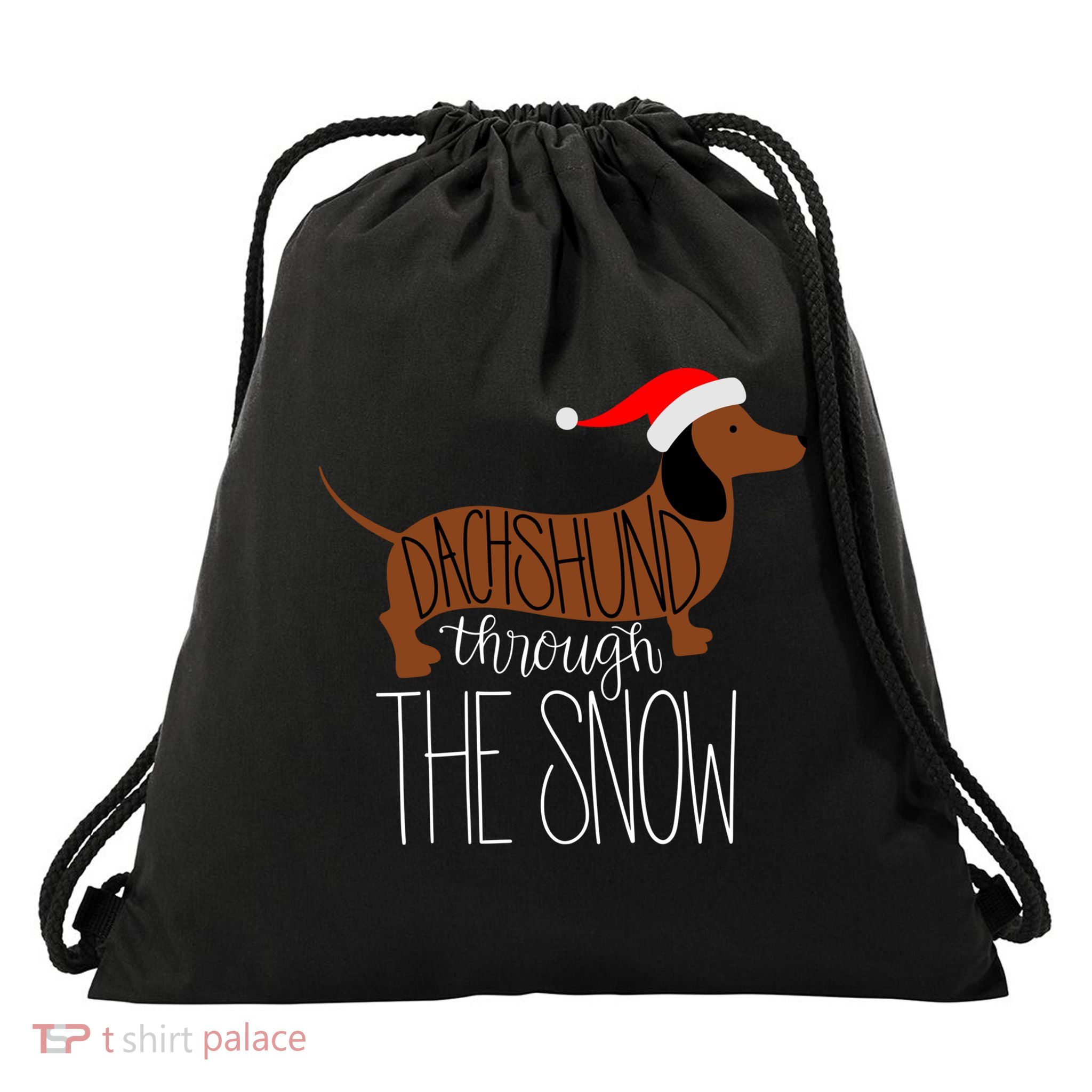 Dachshund Through The Snow Drawstring Bag