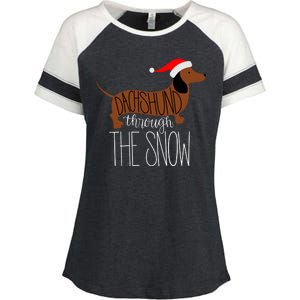 Dachshund Through The Snow Enza Ladies Jersey Colorblock Tee