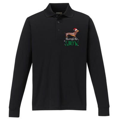 Dachshund Through The Snow Funny Pun Design Gift Performance Long Sleeve Polo