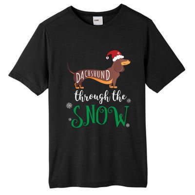 Dachshund Through The Snow Funny Pun Design Gift Tall Fusion ChromaSoft Performance T-Shirt