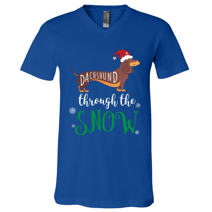 Dachshund Through The Snow Funny Pun Design Gift V-Neck T-Shirt