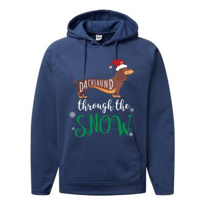 Dachshund Through The Snow Funny Pun Design Gift Performance Fleece Hoodie