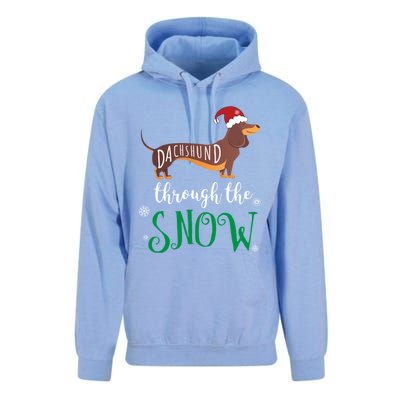 Dachshund Through The Snow Funny Pun Design Gift Unisex Surf Hoodie