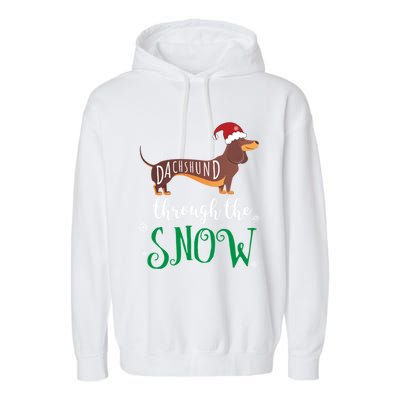 Dachshund Through The Snow Funny Pun Design Gift Garment-Dyed Fleece Hoodie