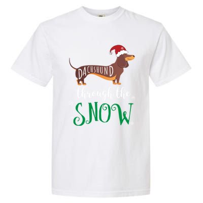 Dachshund Through The Snow Funny Pun Design Gift Garment-Dyed Heavyweight T-Shirt