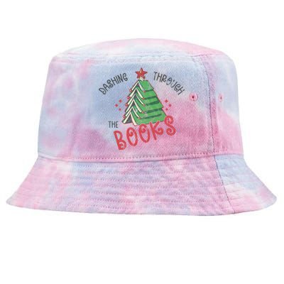 Dashing Through The Books Christmas Tree Books Red Star Funny Gift Tie-Dyed Bucket Hat