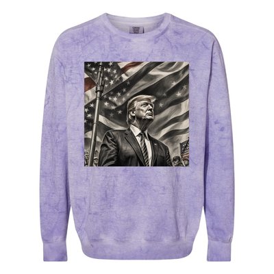 Donald Trump The Future Of America Charcoal Art Us Flag Colorblast Crewneck Sweatshirt