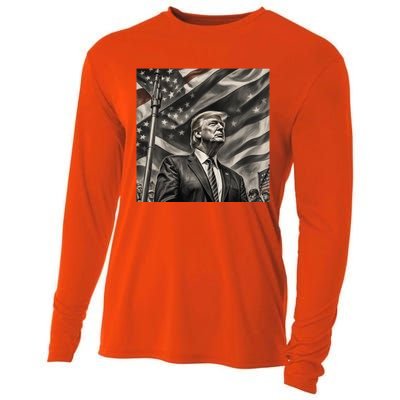 Donald Trump The Future Of America Charcoal Art Us Flag Cooling Performance Long Sleeve Crew