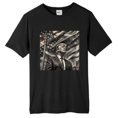 Donald Trump The Future Of America Charcoal Art Us Flag Tall Fusion ChromaSoft Performance T-Shirt