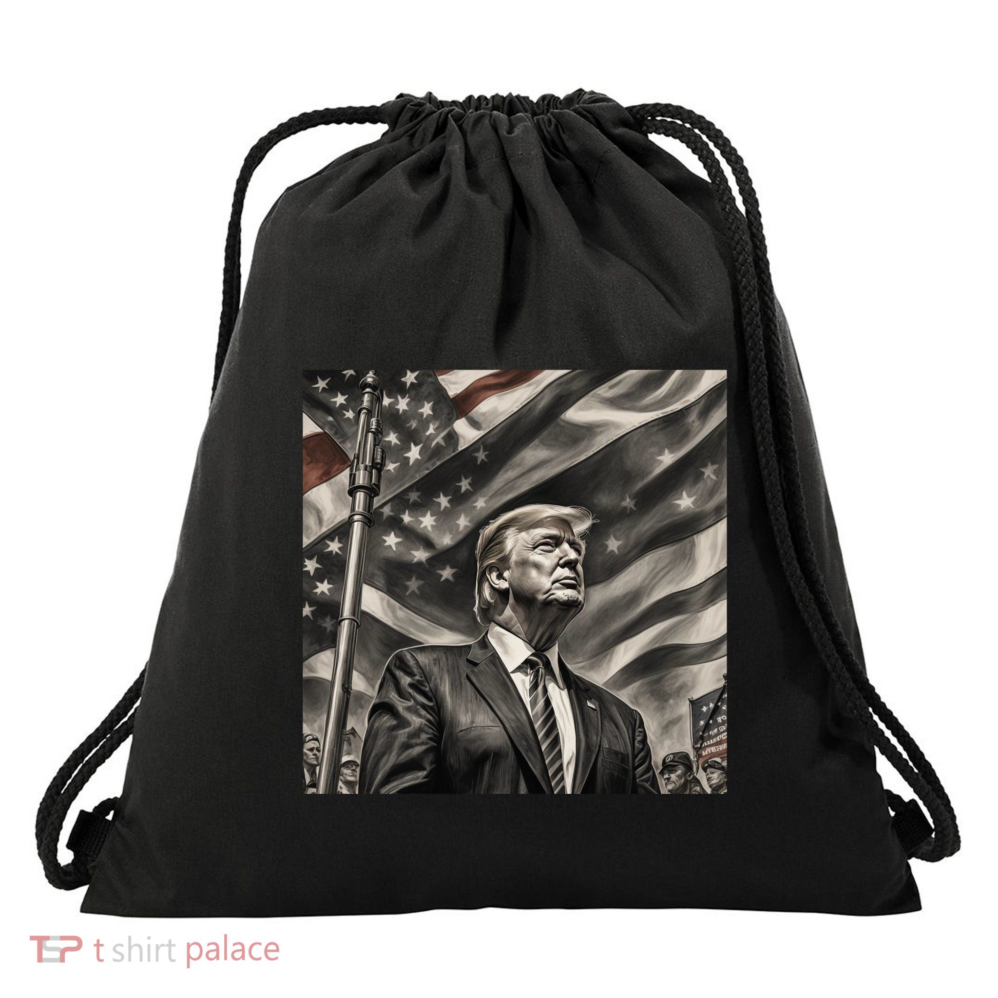 Donald Trump The Future Of America Charcoal Art Us Flag Drawstring Bag