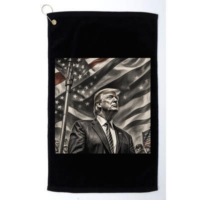 Donald Trump The Future Of America Charcoal Art Us Flag Golf Towel