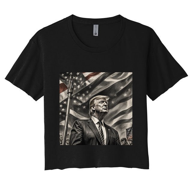 Donald Trump The Future Of America Charcoal Art Us Flag Crop Top