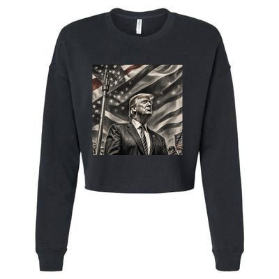 Donald Trump The Future Of America Charcoal Art Us Flag Cropped Pullover Crew