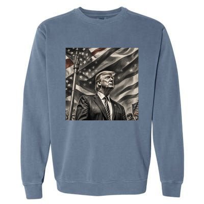 Donald Trump The Future Of America Charcoal Art Us Flag Garment-Dyed Sweatshirt