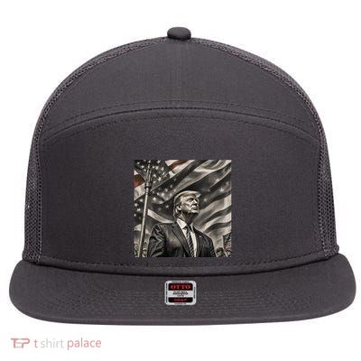 Donald Trump The Future Of America Charcoal Art Us Flag 7 Panel Mesh Trucker Snapback Hat