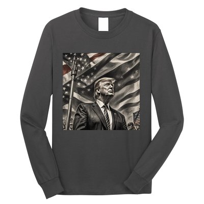 Donald Trump The Future Of America Charcoal Art Us Flag Long Sleeve Shirt