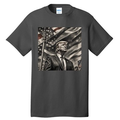 Donald Trump The Future Of America Charcoal Art Us Flag Tall T-Shirt