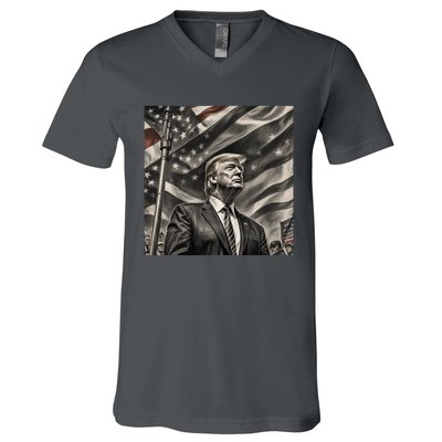 Donald Trump The Future Of America Charcoal Art Us Flag V-Neck T-Shirt