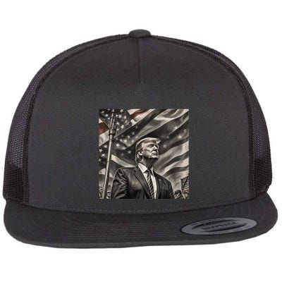 Donald Trump The Future Of America Charcoal Art Us Flag Flatbill Hat