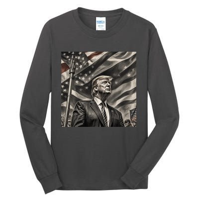 Donald Trump The Future Of America Charcoal Art Us Flag Tall Long Sleeve T-Shirt