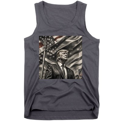 Donald Trump The Future Of America Charcoal Art Us Flag Tank Top