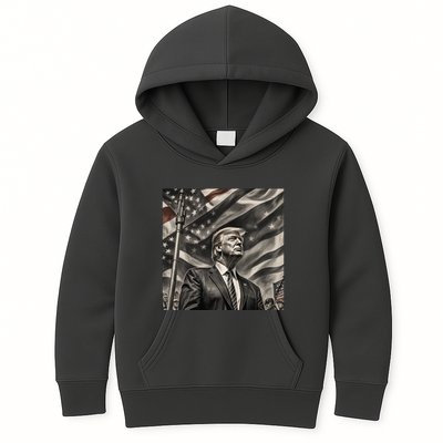 Donald Trump The Future Of America Charcoal Art Us Flag Kids Hoodie