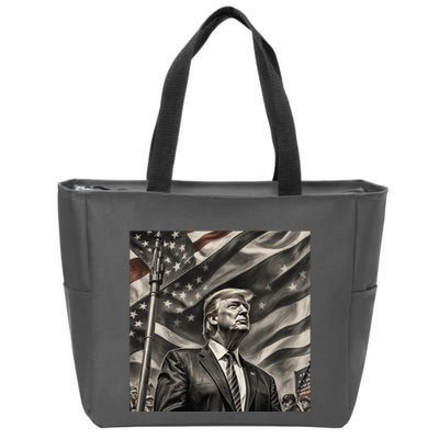 Donald Trump The Future Of America Charcoal Art Us Flag Zip Tote Bag