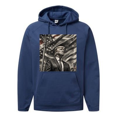 Donald Trump The Future Of America Charcoal Art Us Flag Performance Fleece Hoodie