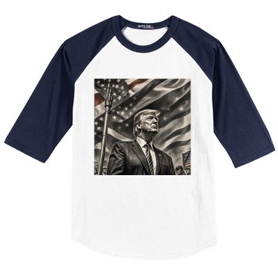 Donald Trump The Future Of America Charcoal Art Us Flag Baseball Sleeve Shirt