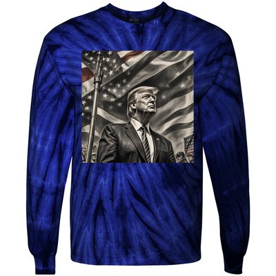 Donald Trump The Future Of America Charcoal Art Us Flag Tie-Dye Long Sleeve Shirt