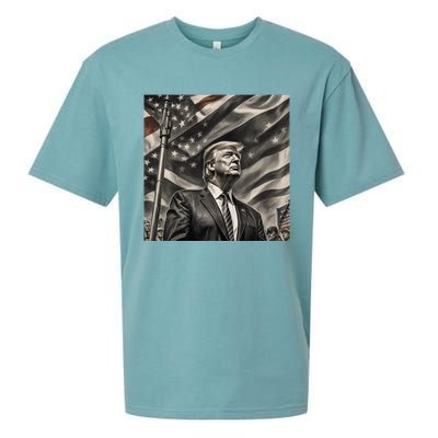 Donald Trump The Future Of America Charcoal Art Us Flag Sueded Cloud Jersey T-Shirt