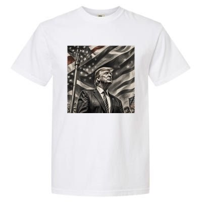 Donald Trump The Future Of America Charcoal Art Us Flag Garment-Dyed Heavyweight T-Shirt