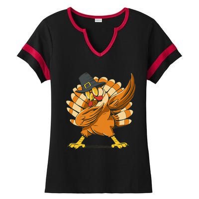 Dabbing Turkey Thanksgiving Day Pilgrim Funny Dab Ladies Halftime Notch Neck Tee