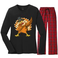 Dabbing Turkey Thanksgiving Day Pilgrim Funny Dab Women's Long Sleeve Flannel Pajama Set 