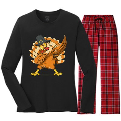 Dabbing Turkey Thanksgiving Day Pilgrim Funny Dab Women's Long Sleeve Flannel Pajama Set 