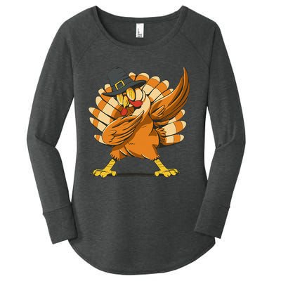 Dabbing Turkey Thanksgiving Day Pilgrim Funny Dab Women's Perfect Tri Tunic Long Sleeve Shirt