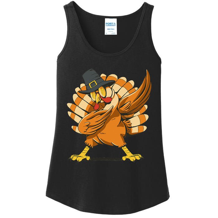 Dabbing Turkey Thanksgiving Day Pilgrim Funny Dab Ladies Essential Tank