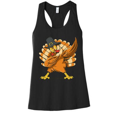 Dabbing Turkey Thanksgiving Day Pilgrim Funny Dab Women's Racerback Tank