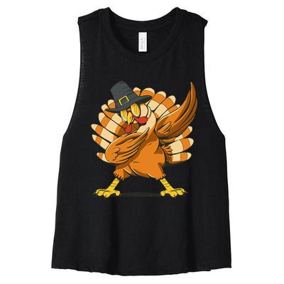 Dabbing Turkey Thanksgiving Day Pilgrim Funny Dab Women's Racerback Cropped Tank