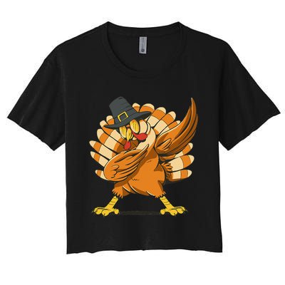 Dabbing Turkey Thanksgiving Day Pilgrim Funny Dab Women's Crop Top Tee