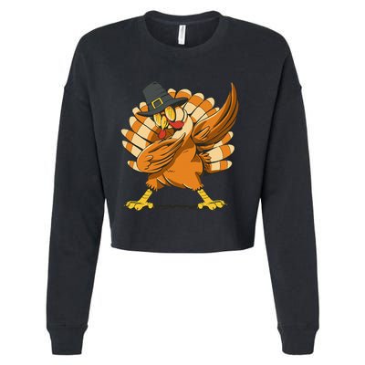 Dabbing Turkey Thanksgiving Day Pilgrim Funny Dab Cropped Pullover Crew