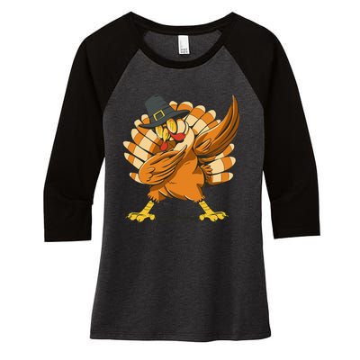 Dabbing Turkey Thanksgiving Day Pilgrim Funny Dab Women's Tri-Blend 3/4-Sleeve Raglan Shirt