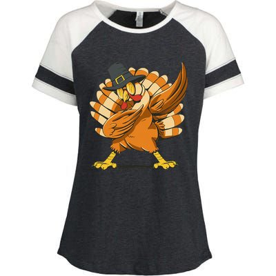 Dabbing Turkey Thanksgiving Day Pilgrim Funny Dab Enza Ladies Jersey Colorblock Tee