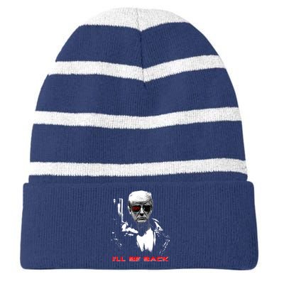 Donald Trump Terminator I'll Be Back 2024 Hilarious Striped Beanie with Solid Band