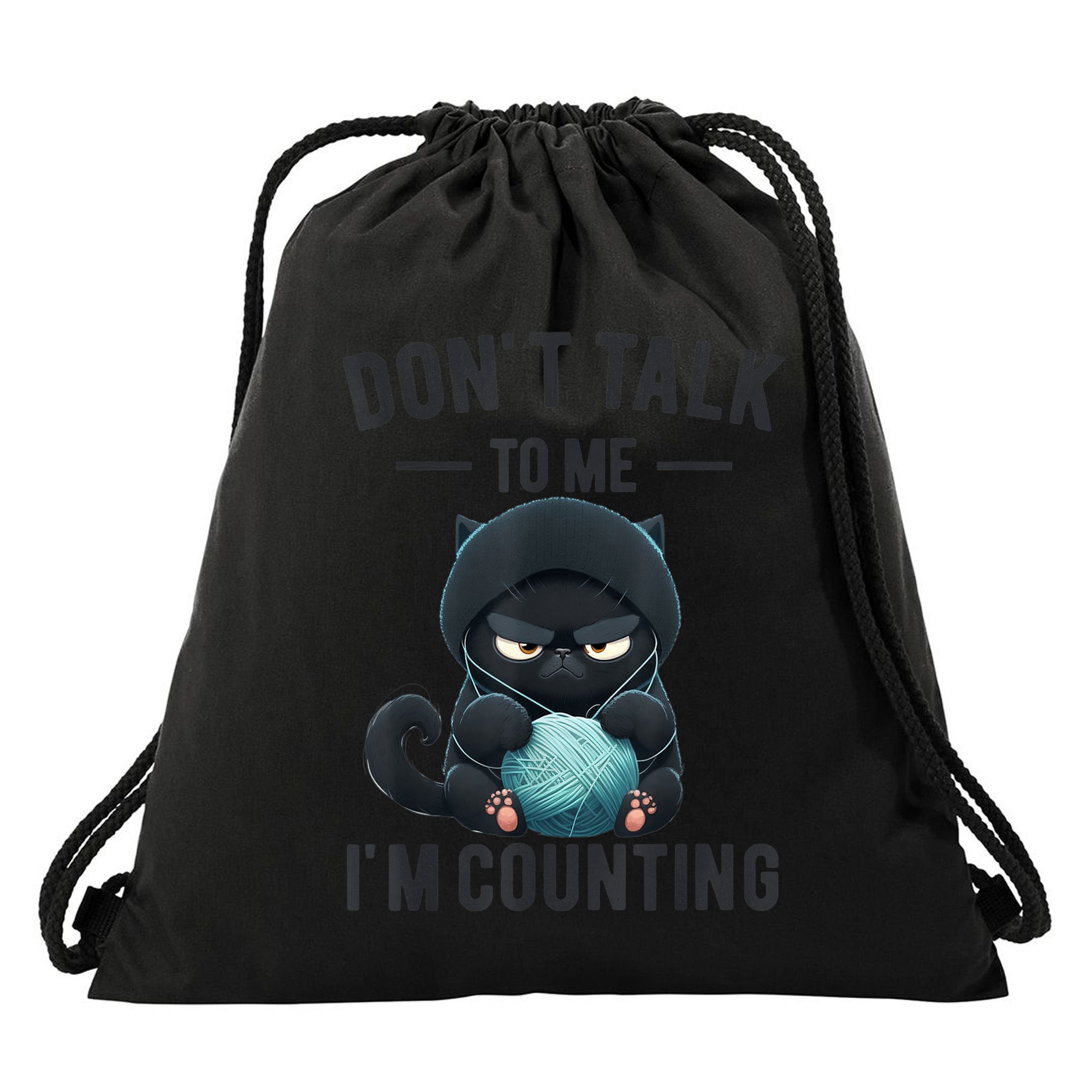 Don't Talk To Me I'm Counting Cat Knits Hand Knitting Funny Drawstring Bag