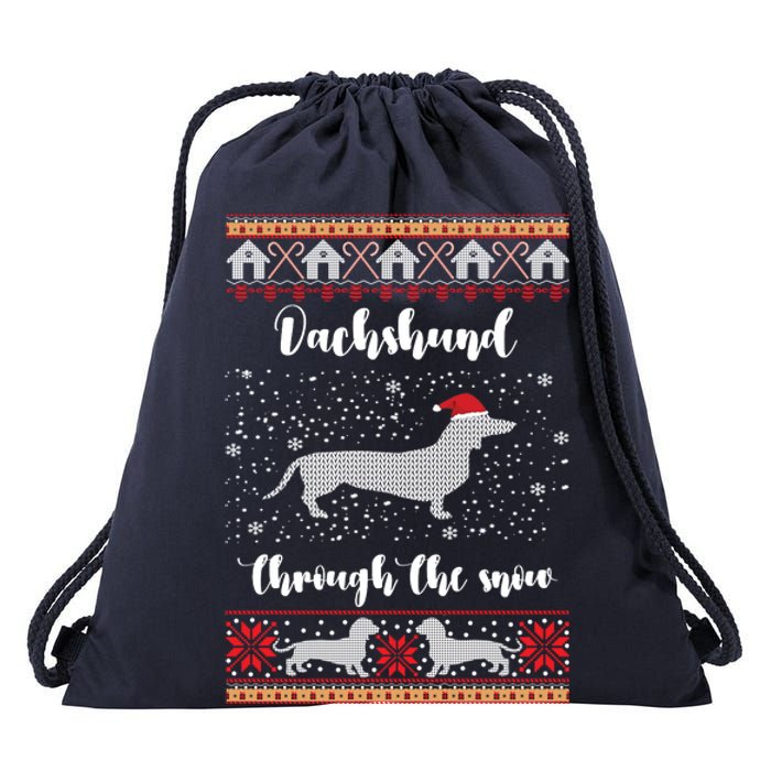 Dachshund Through The Snow Christmas Gift Drawstring Bag