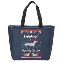 Dachshund Through The Snow Christmas Gift Zip Tote Bag