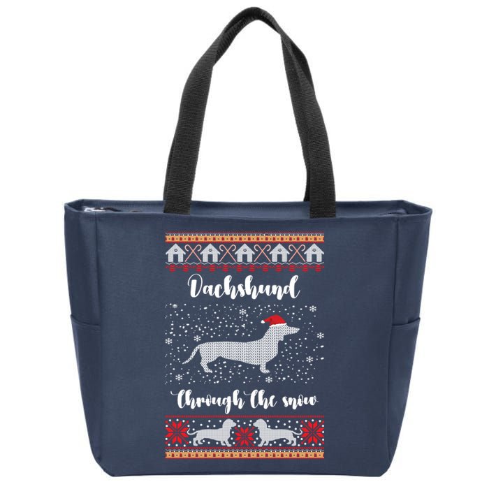 Dachshund Through The Snow Christmas Gift Zip Tote Bag