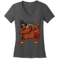 Dabbing Turkey Thanksgiving Day Pilgrim Funny Dab Women's V-Neck T-Shirt