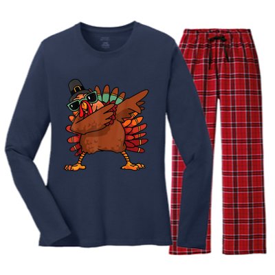 Dabbing Turkey Thanksgiving Day Pilgrim Funny Dab Women's Long Sleeve Flannel Pajama Set 